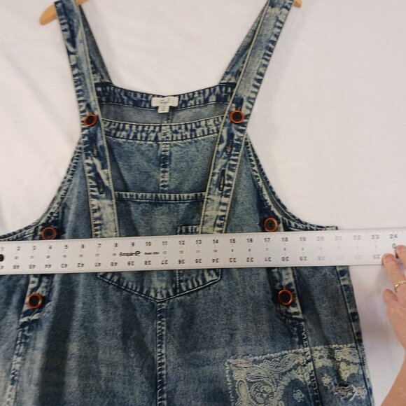 Easel, Oversized Overalls, Print Blue Denim, Distressed, Medium, Grunge, Cottage - Picture 10 of 16